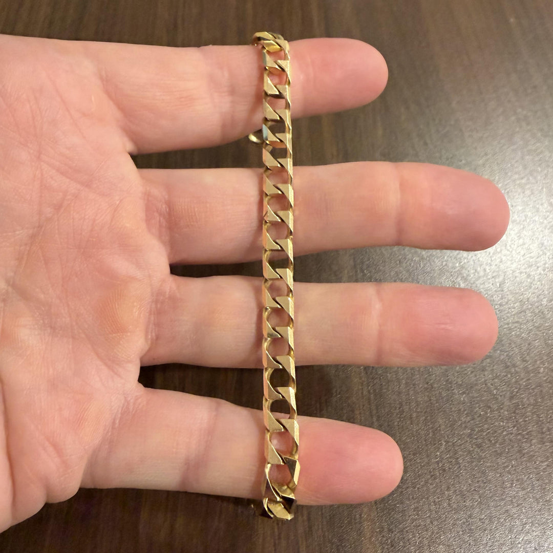14k Yellow Gold 20.7g Solid Vintage Men's Squared Curb Link Bracelet Italy 8"