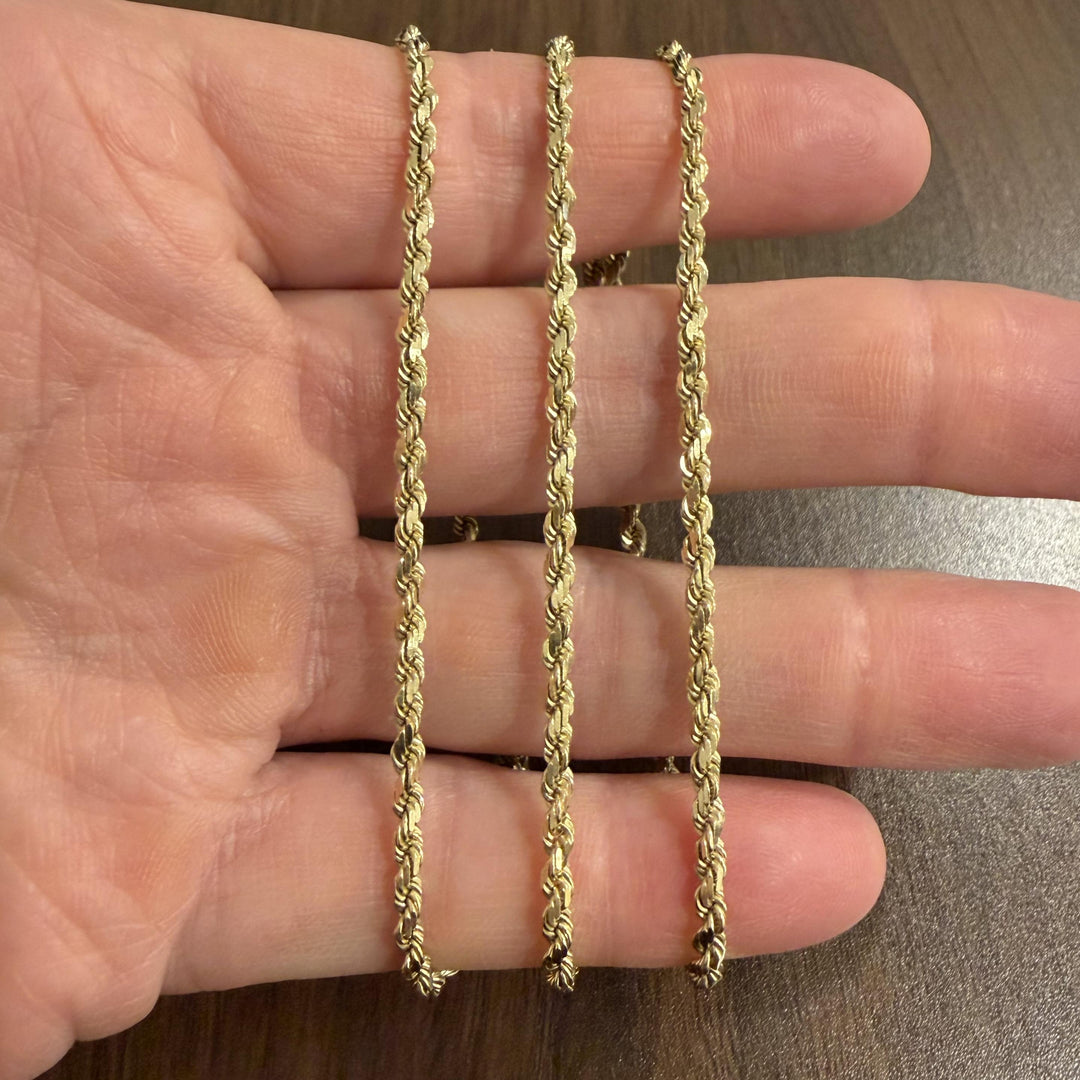 14k Yellow Gold 18.7g Solid 3mm Diamond Cut Rope Chain Necklace 24"