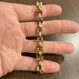 14k Yellow and Rose Gold 18.5g Vintage Geometric Fancy Link Bracelet 6.75"