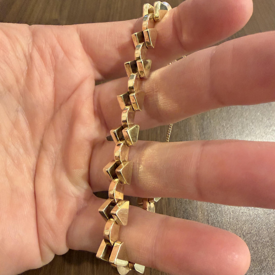 14k Yellow and Rose Gold 18.5g Vintage Geometric Fancy Link Bracelet 6.75"