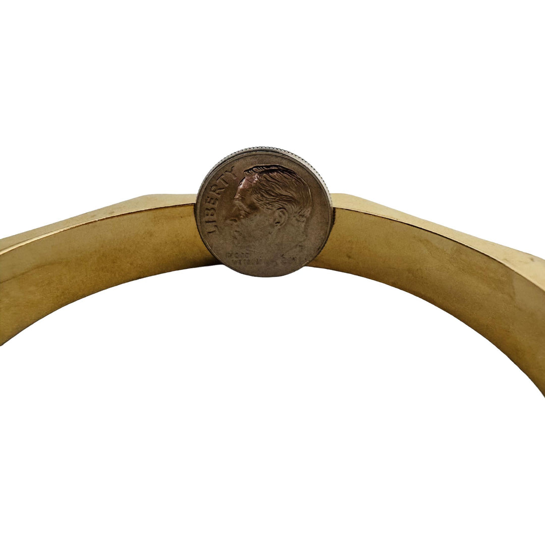 14k Yellow Gold 17.6g Vintage Floral 10mm Octagonal Bangle Bracelet 6.75"