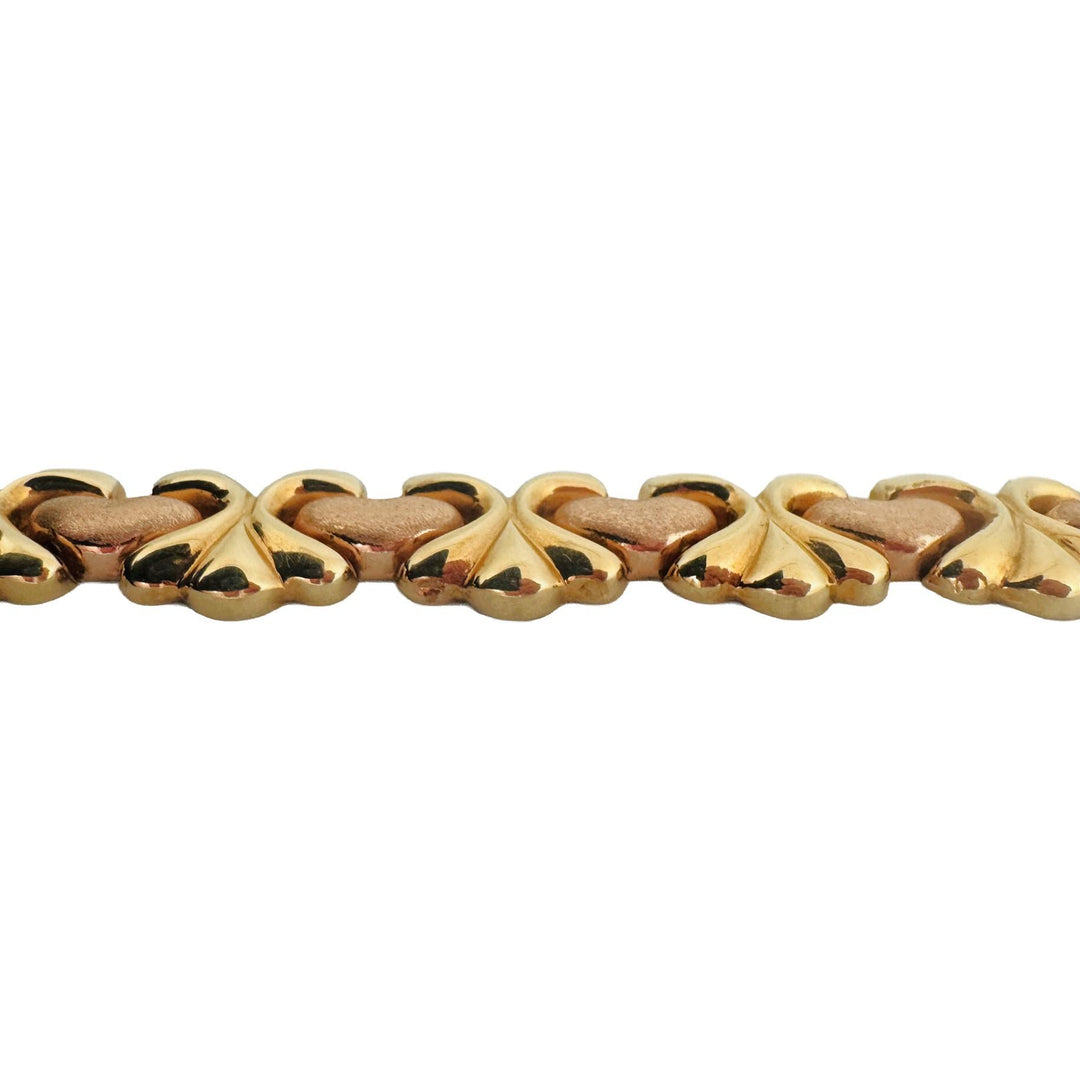 14k Yellow and Rose Gold 17.3g Vintage Fancy Heart Link Bracelet Italy 7"