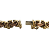 14k Yellow and Rose Gold 17.3g Vintage Fancy Heart Link Bracelet Italy 7"