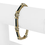 14k Yellow and White Gold Onyx Inlay 23.5g Heavy Bar Link Bracelet 7"