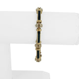 14k Yellow and White Gold Onyx Inlay 23.5g Heavy Bar Link Bracelet 7"