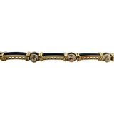 14k Yellow and White Gold Onyx Inlay 23.5g Heavy Bar Link Bracelet 7"