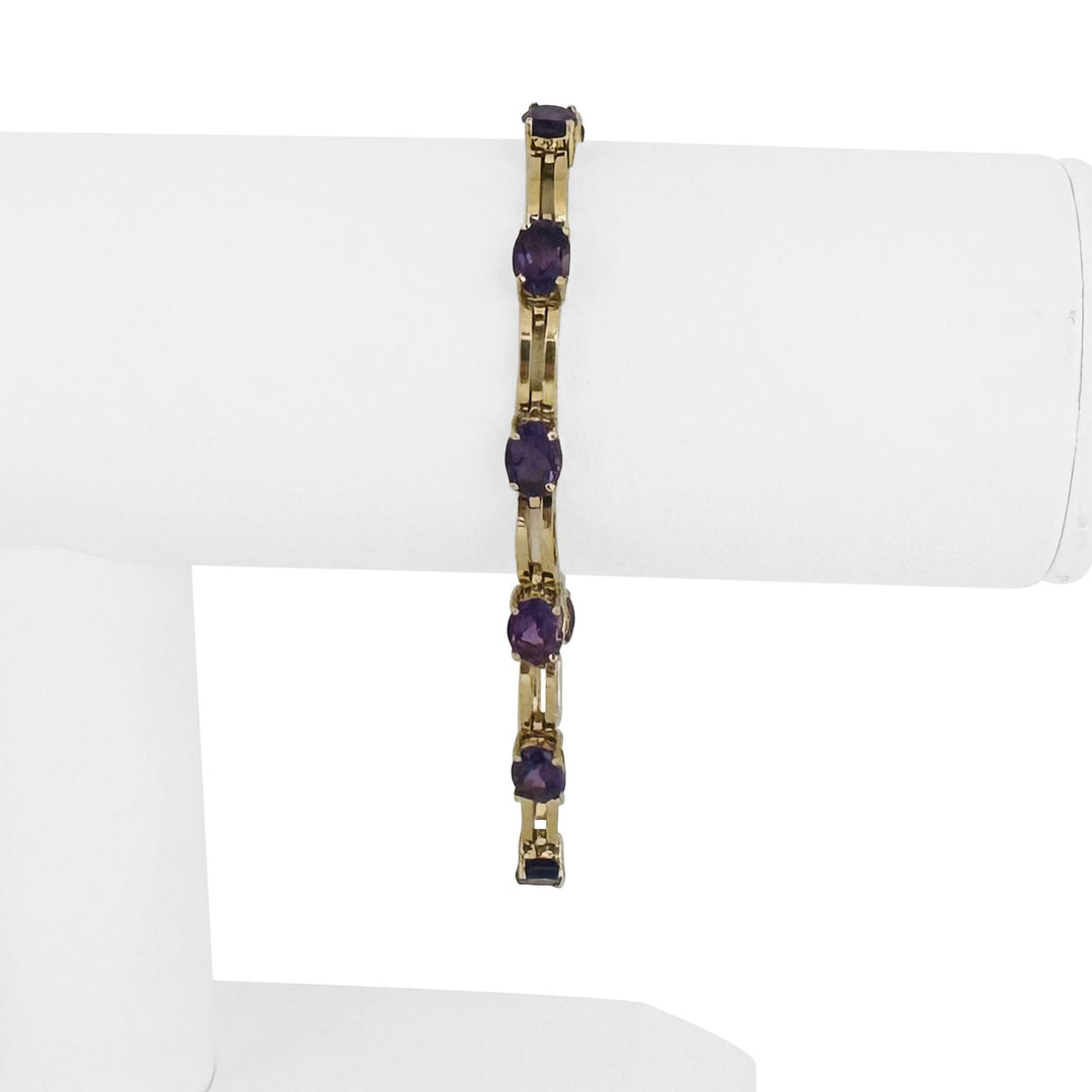 14k Yellow Gold and Amethyst 12.4g Fancy Link Bracelet 7"