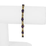 14k Yellow Gold and Amethyst 12.4g Fancy Link Bracelet 7"
