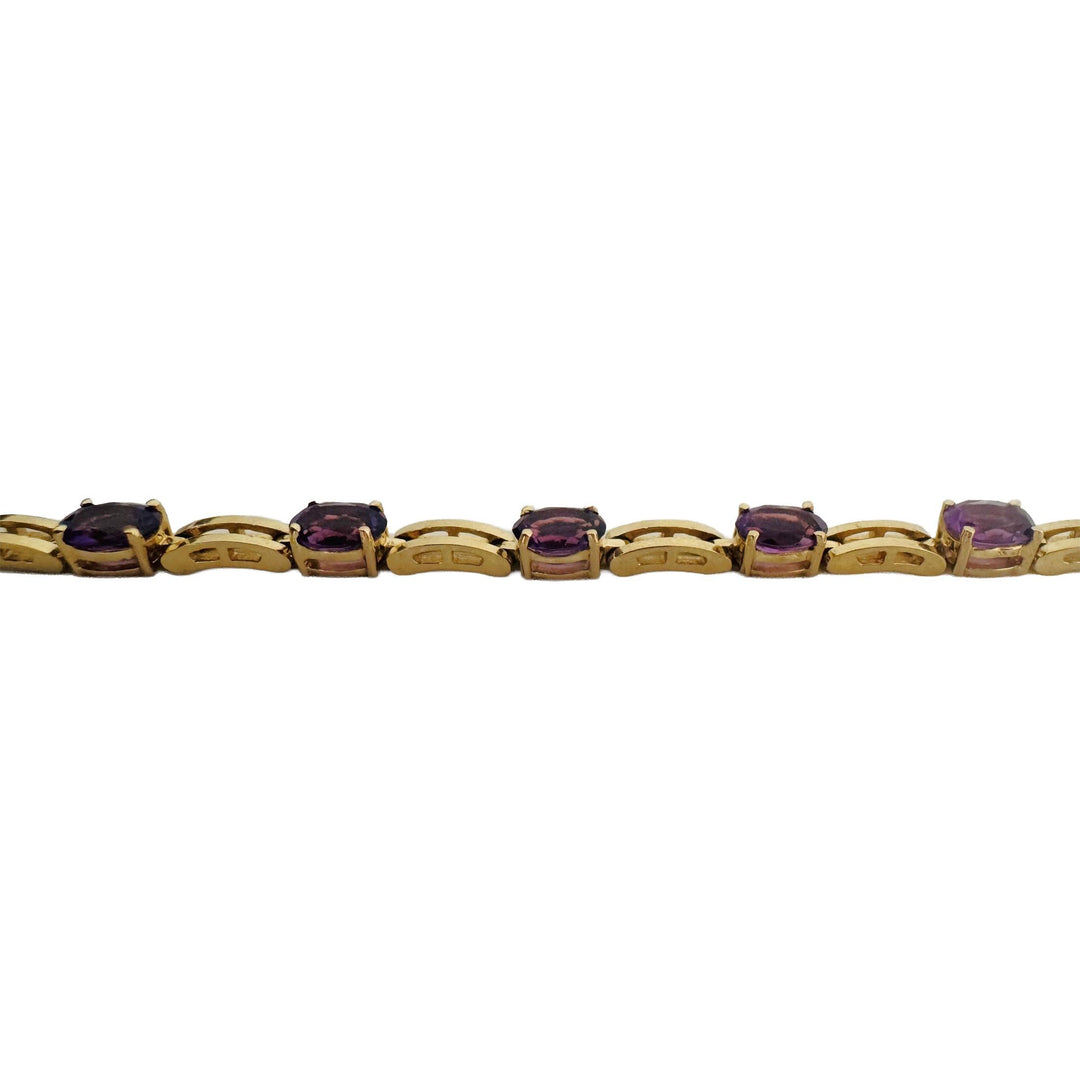14k Yellow Gold and Amethyst 12.4g Fancy Link Bracelet 7"
