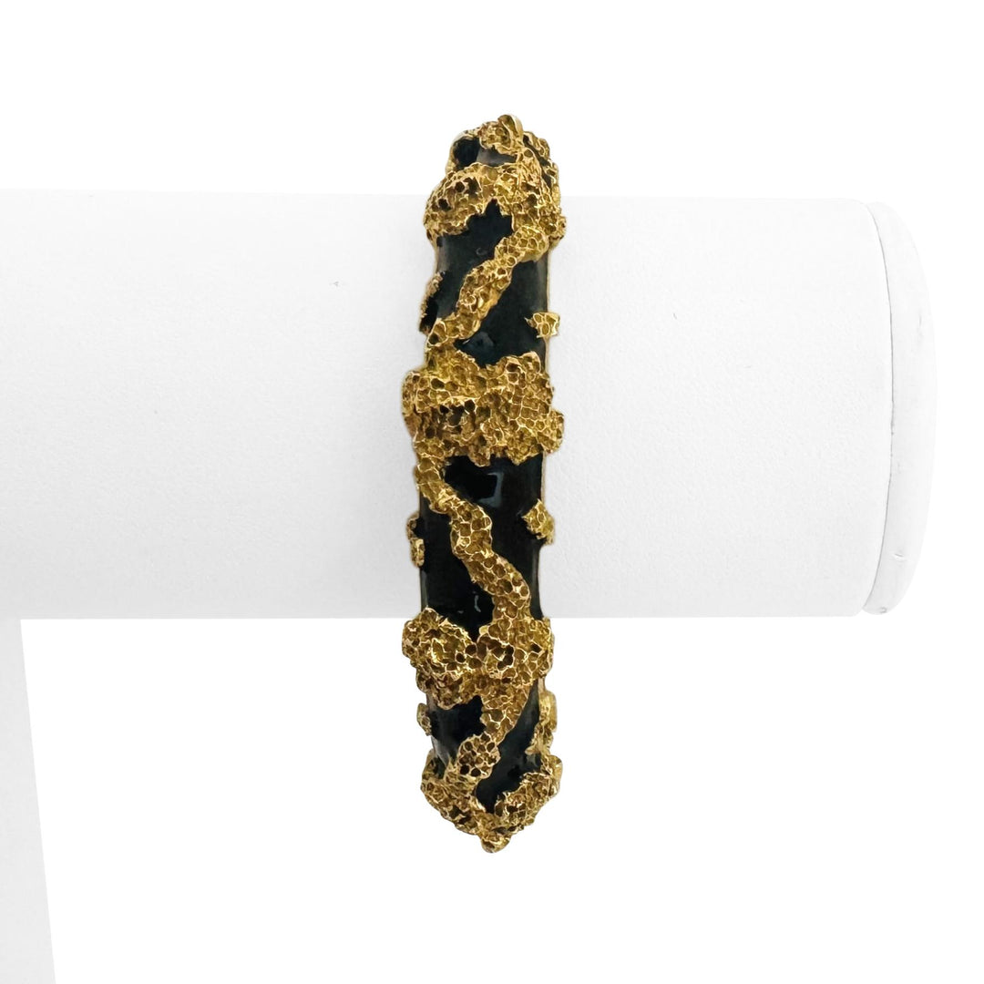 Jack Gutschneider 14k Yellow Gold & Enamel Vintage Heavy Bangle Bracelet 6.5"