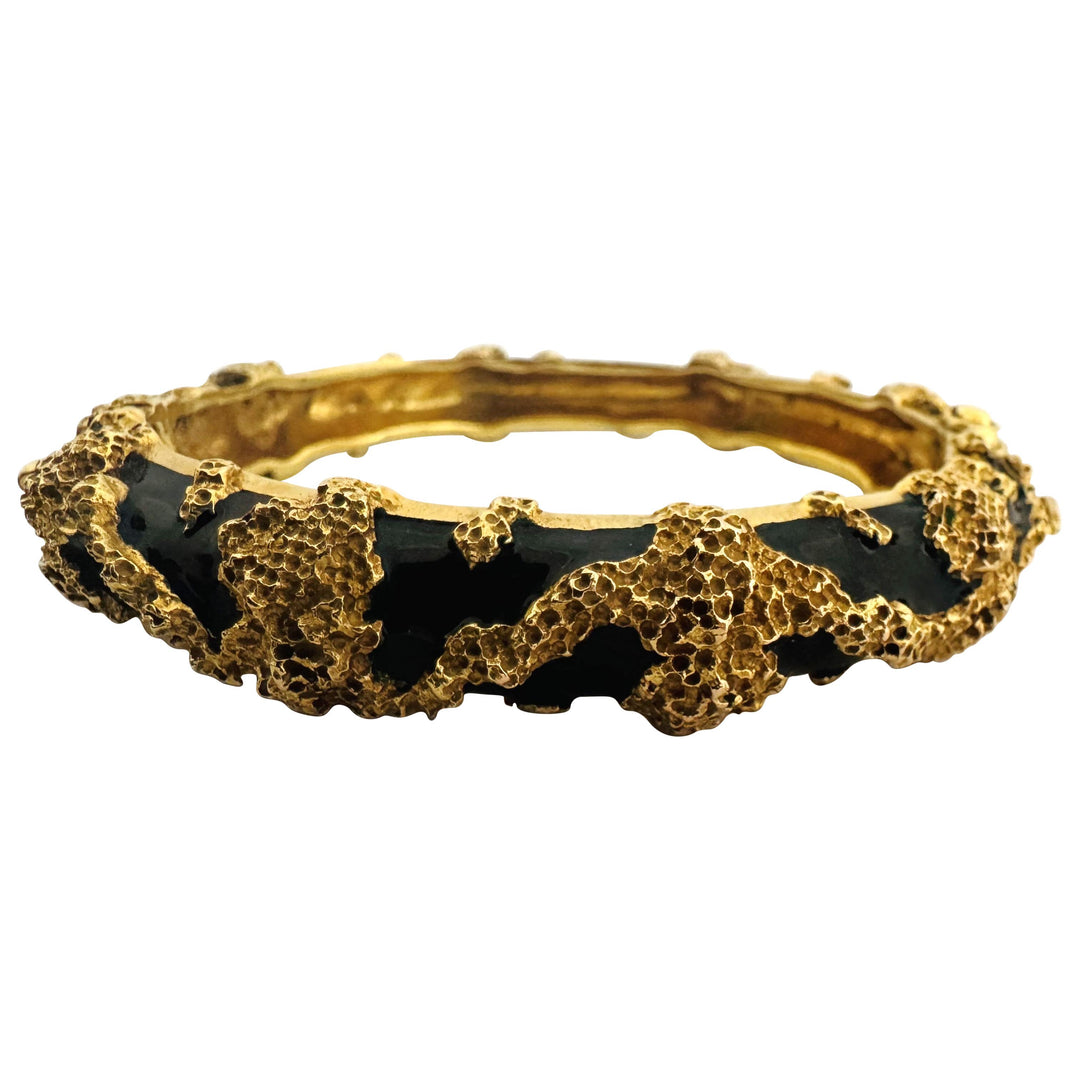 Jack Gutschneider 14k Yellow Gold & Enamel Vintage Heavy Bangle Bracelet 6.5"