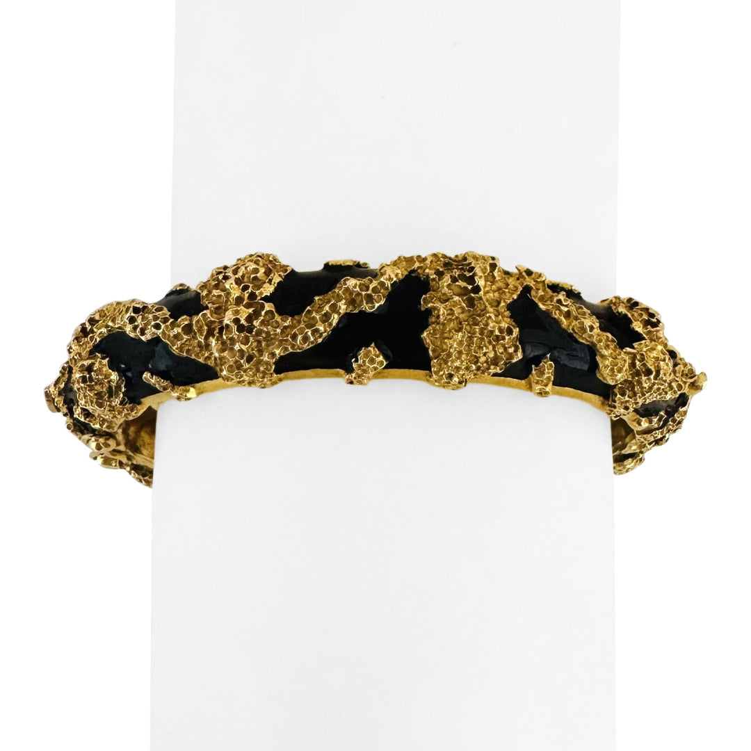 Jack Gutschneider 14k Yellow Gold & Enamel Vintage Heavy Bangle Bracelet 6.5"