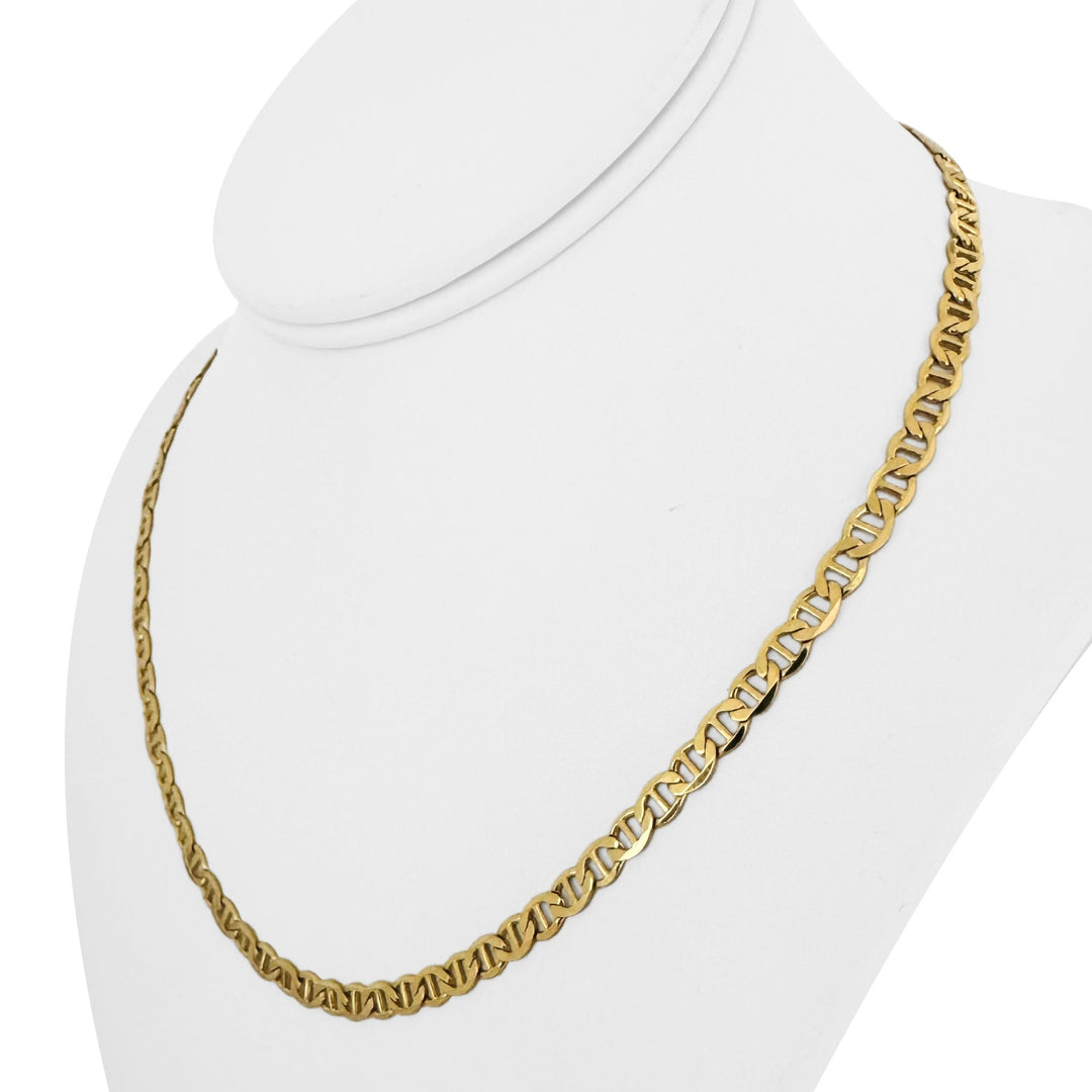 14k Yellow Gold 13.2g Solid Flat 4.5mm Mariner Link Chain Necklace Italy 18"