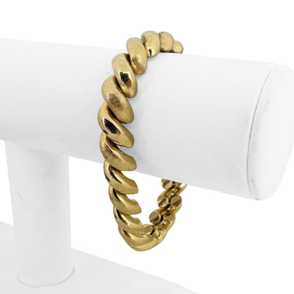 14k Yellow Gold 25g Polished and Brushed Links San Marco Bracelet Italy 7.25