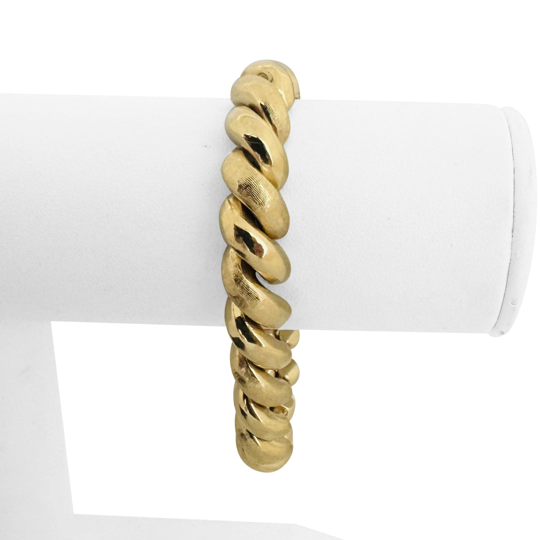 14k Yellow Gold 25g Polished and Brushed Links San Marco Bracelet Italy 7.25"