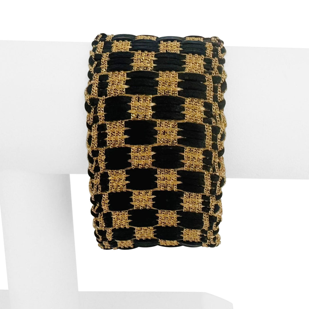14k Yellow Gold and Leather 34g Vintage Braided Mesh Bracelet Italy 7"