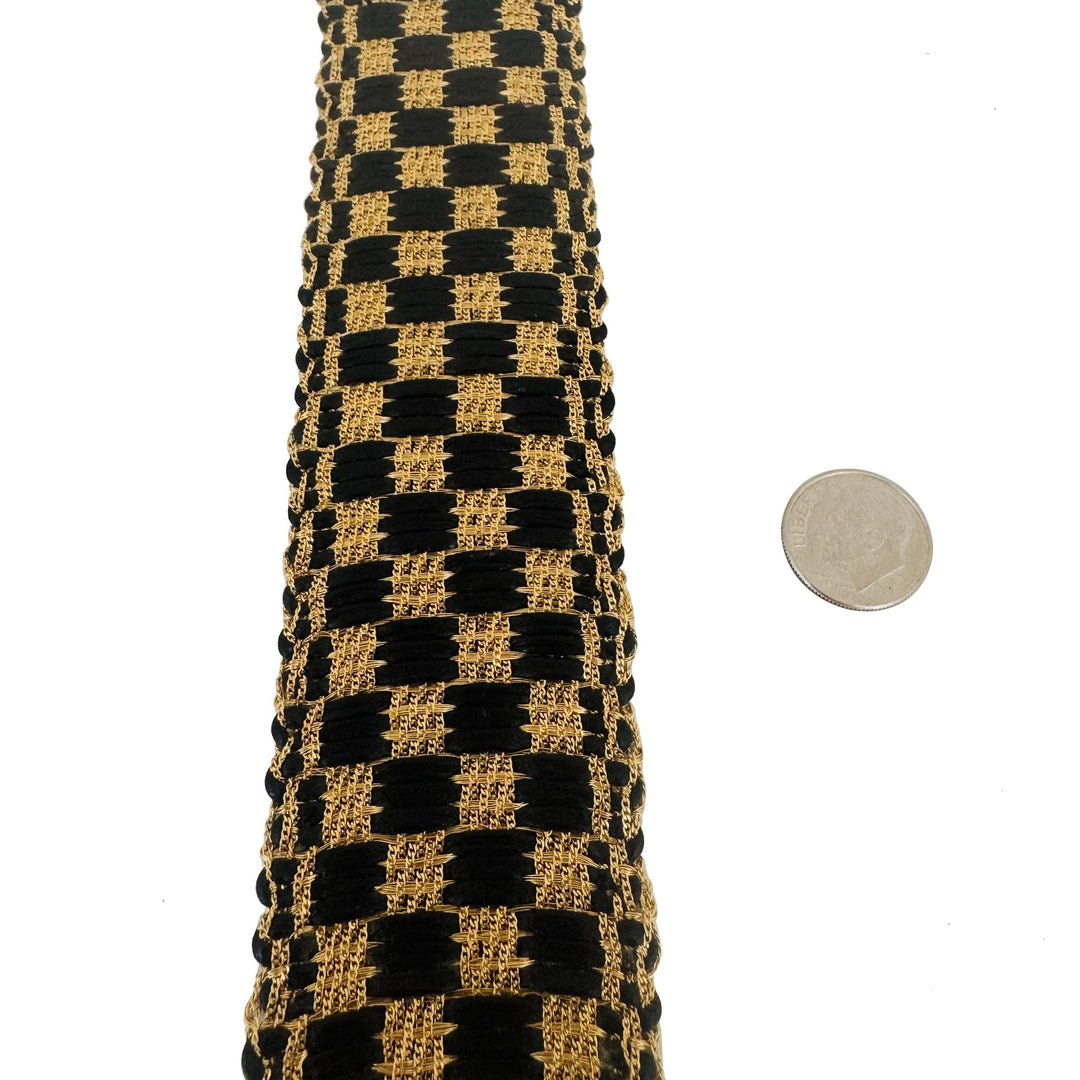 14k Yellow Gold and Leather 34g Vintage Braided Mesh Bracelet Italy 7"