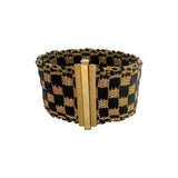 14k Yellow Gold and Leather 34g Vintage Braided Mesh Bracelet Italy 7"