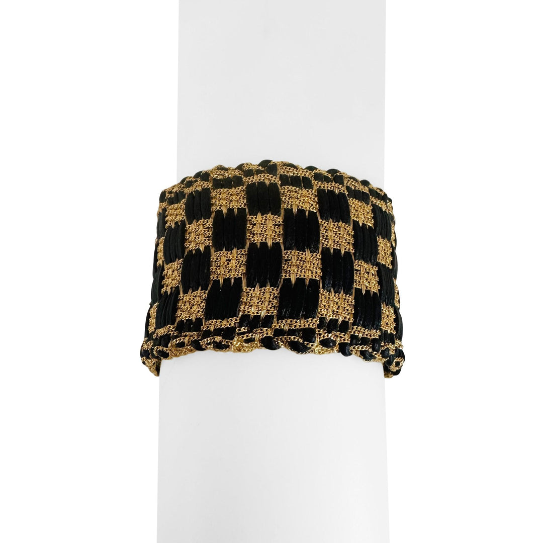 14k Yellow Gold and Leather 34g Vintage Braided Mesh Bracelet Italy 7"