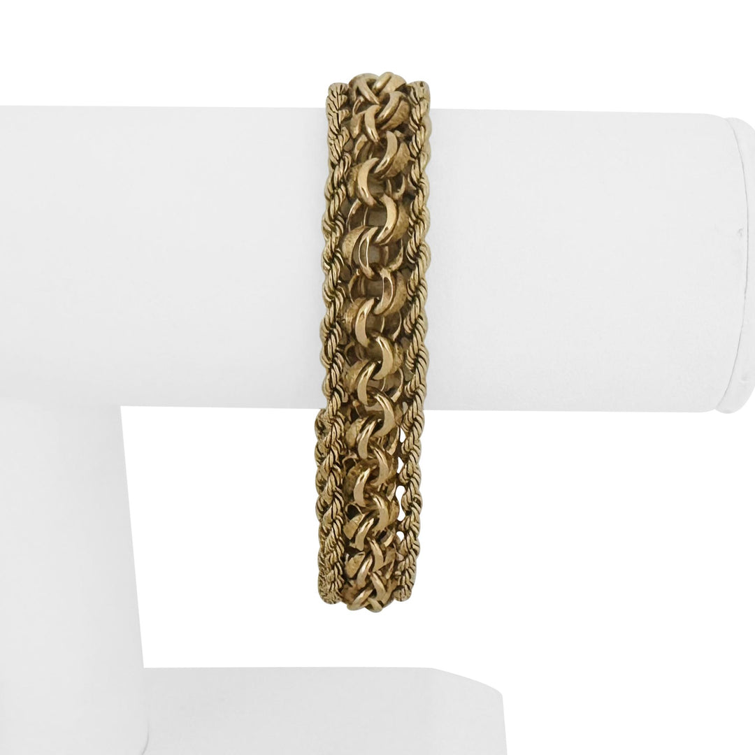 14k Yellow Gold 37g Vintage Heavy Double Curb Link and Rope Bracelet 7.5"