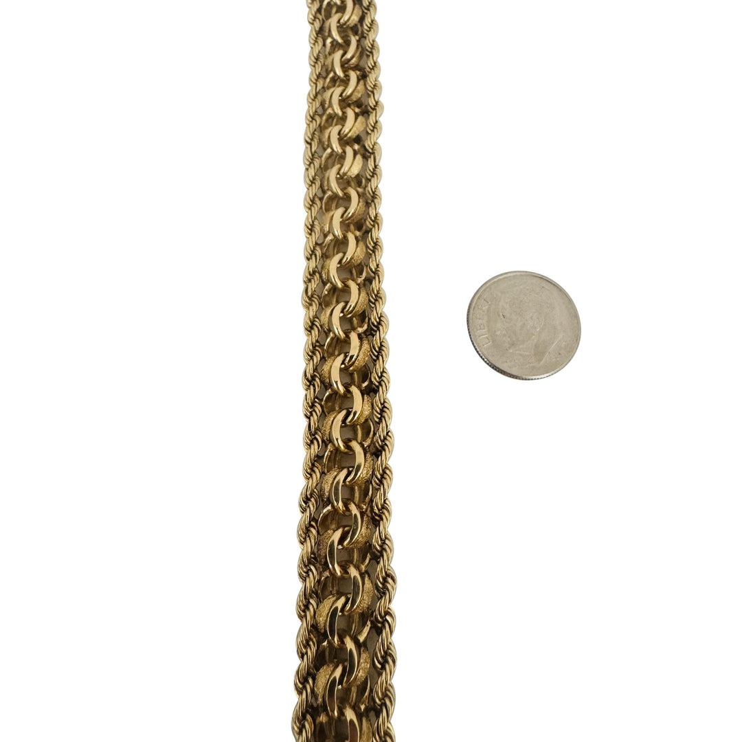 14k Yellow Gold 37g Vintage Heavy Double Curb Link and Rope Bracelet 7.5"