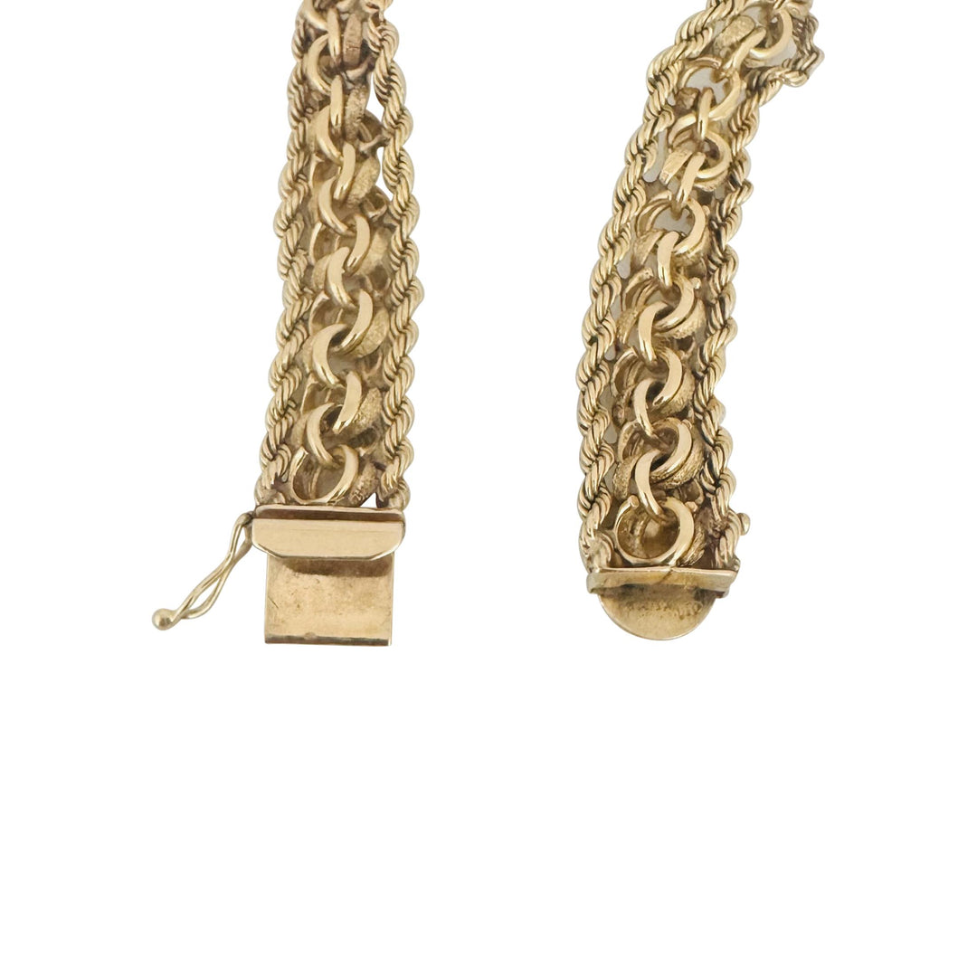 14k Yellow Gold 37g Vintage Heavy Double Curb Link and Rope Bracelet 7.5"