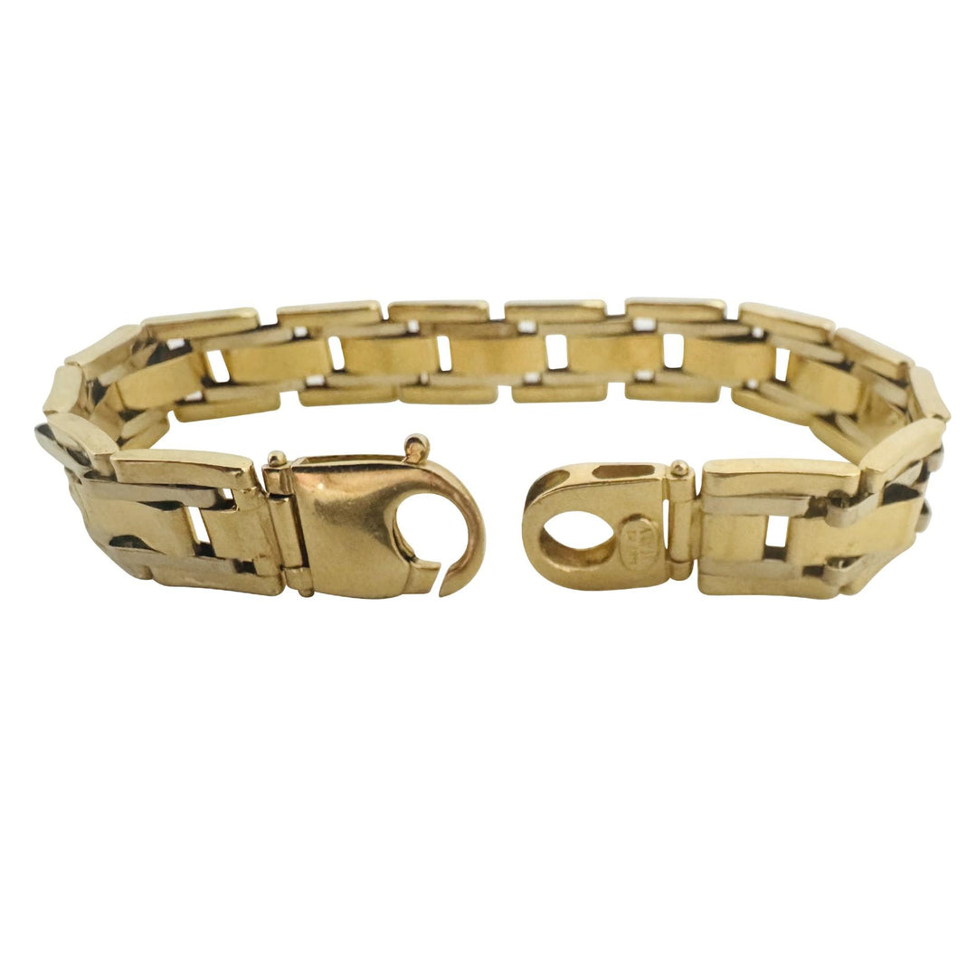 14k Yellow Gold 20.6g Men's Polished 11mm Fancy Bar Link Bracelet Italy 8"