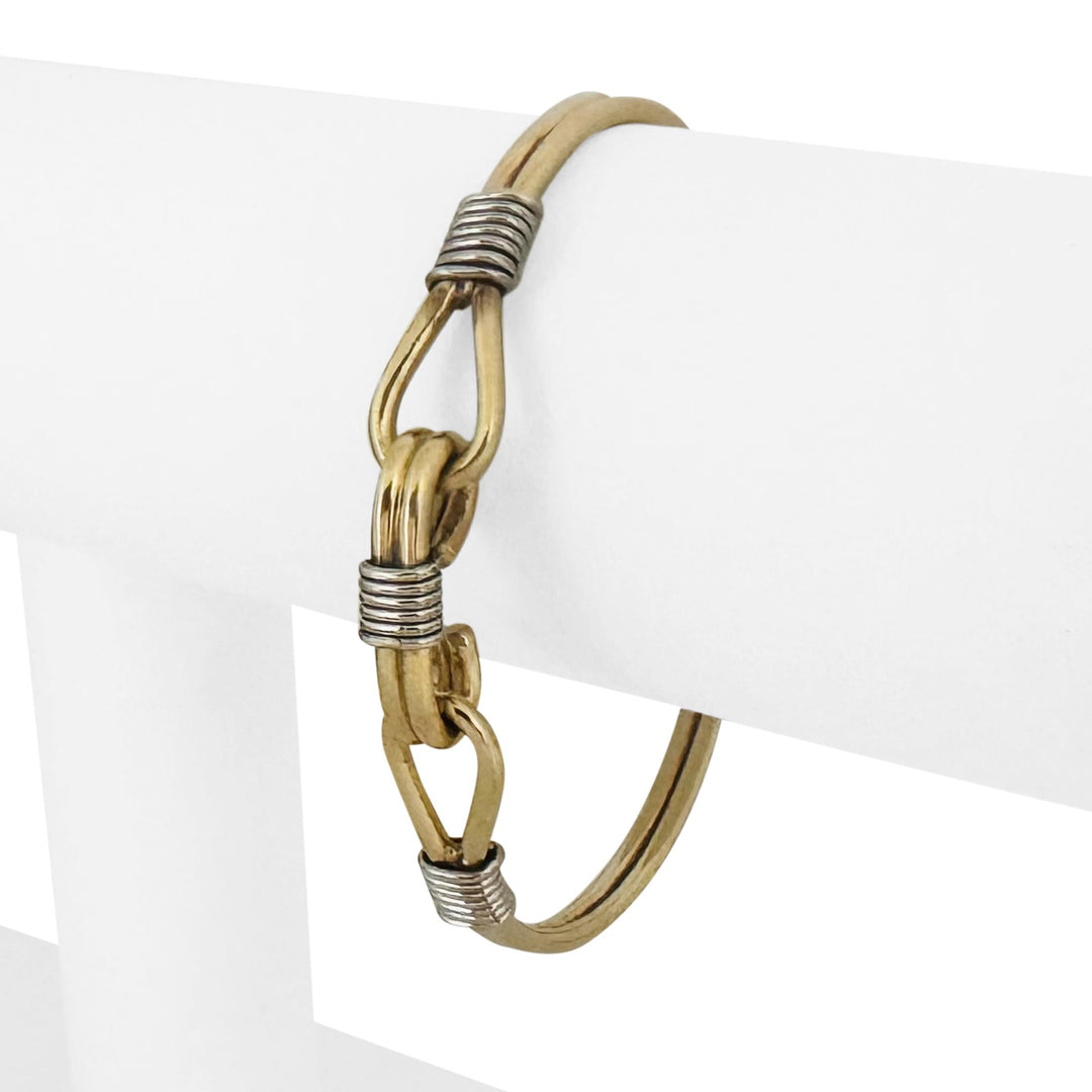 14k Yellow and White Gold 19g Solid Heavy Knot Bangle Bracelet 6.75"