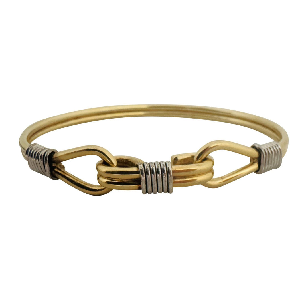 14k Yellow and White Gold 19g Solid Heavy Knot Bangle Bracelet 6.75"