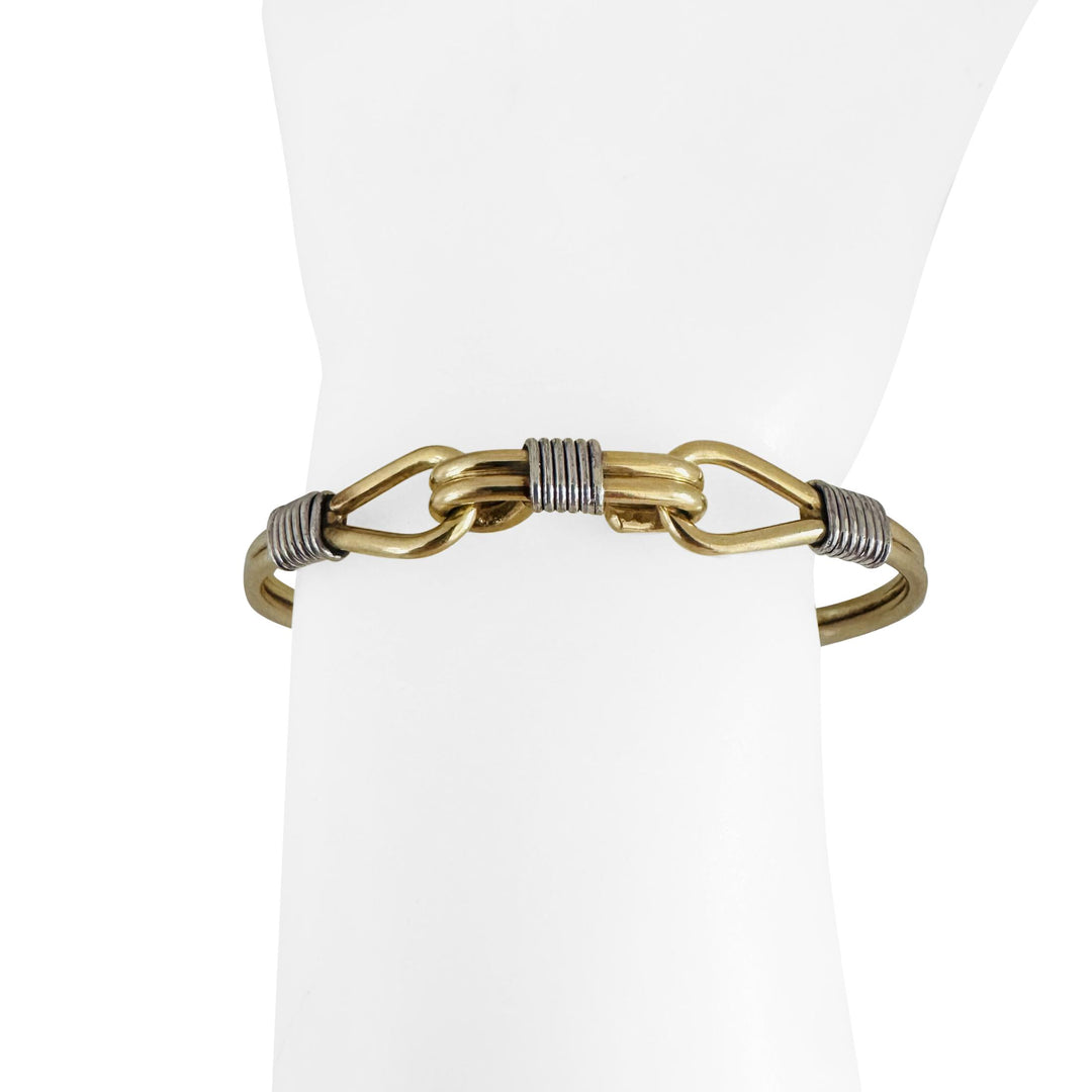 14k Yellow and White Gold 19g Solid Heavy Knot Bangle Bracelet 6.75"