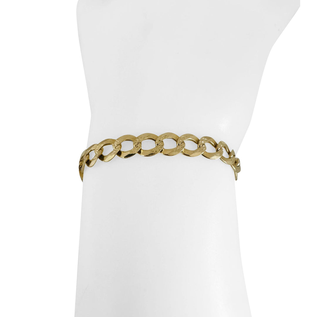 14k Yellow Gold 9.8g Solid Flat Diamond Cut Curb Link Bracelet 8.75"