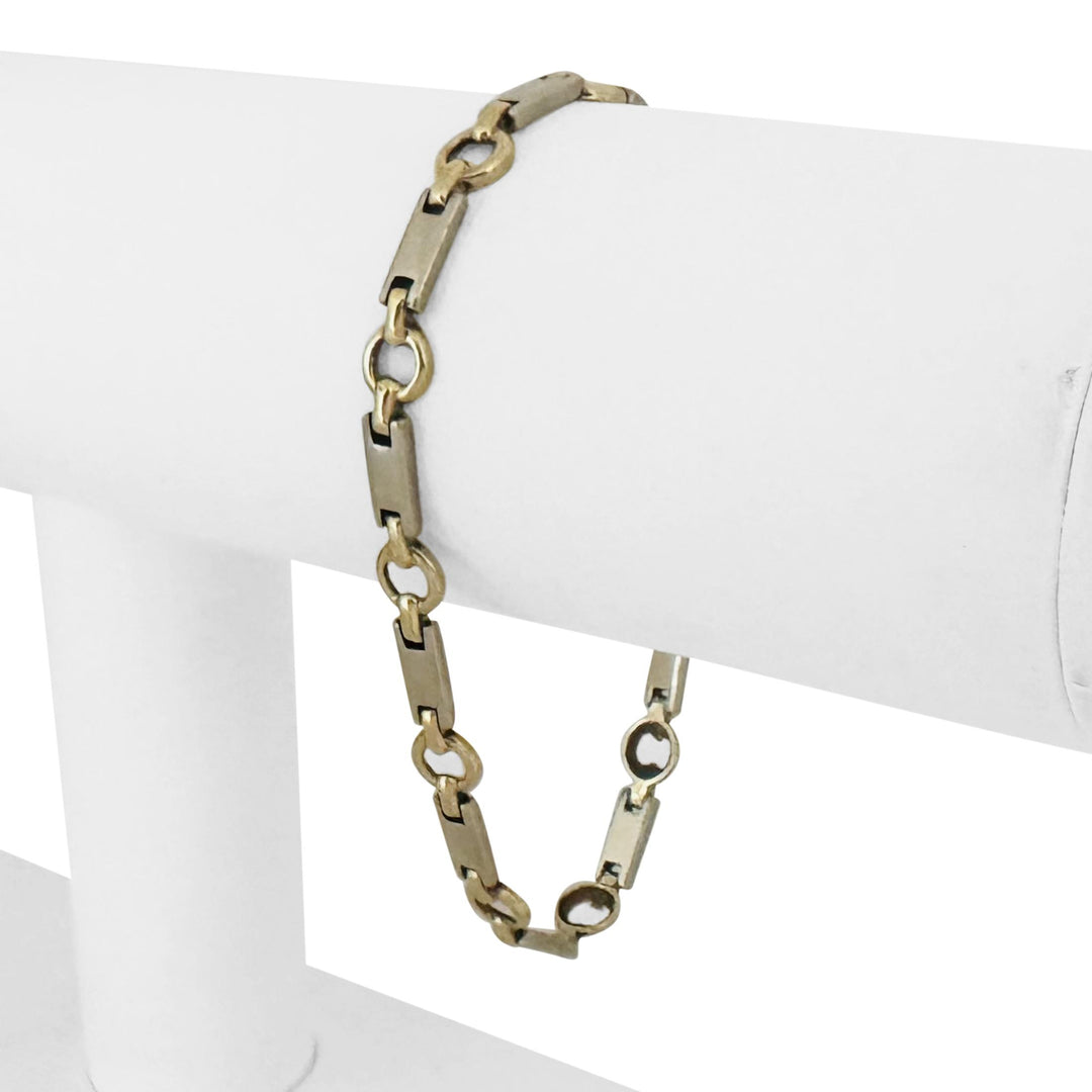 14k Yellow and White Gold 8.6g Ladies Bar and Circle Link Bracelet 7.25"