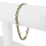 14k Yellow and White Gold 8.6g Ladies Bar and Circle Link Bracelet 7.25"