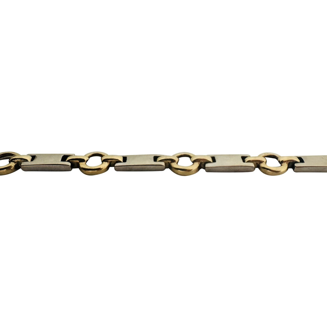 14k Yellow and White Gold 8.6g Ladies Bar and Circle Link Bracelet 7.25"