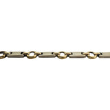 14k Yellow and White Gold 8.6g Ladies Bar and Circle Link Bracelet 7.25"
