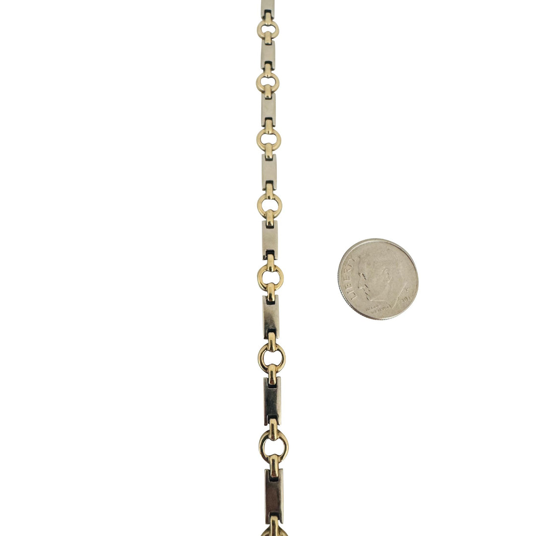 14k Yellow and White Gold 8.6g Ladies Bar and Circle Link Bracelet 7.25"