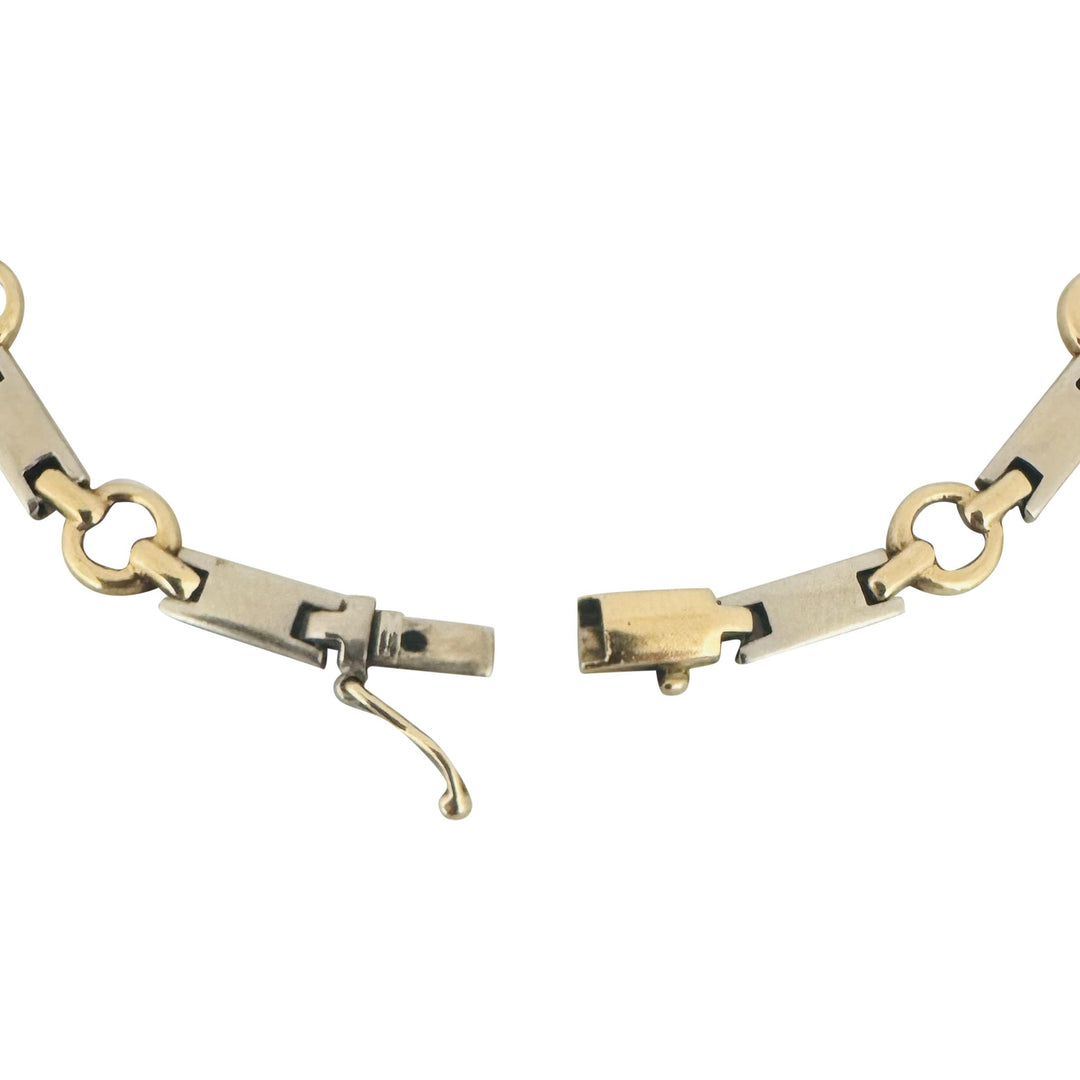 14k Yellow and White Gold 8.6g Ladies Bar and Circle Link Bracelet 7.25"