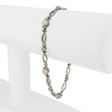 14k White Gold Pearl and Diamond Vintage Link Bracelet 7.5"