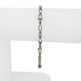 14k White Gold Pearl and Diamond Vintage Link Bracelet 7.5"