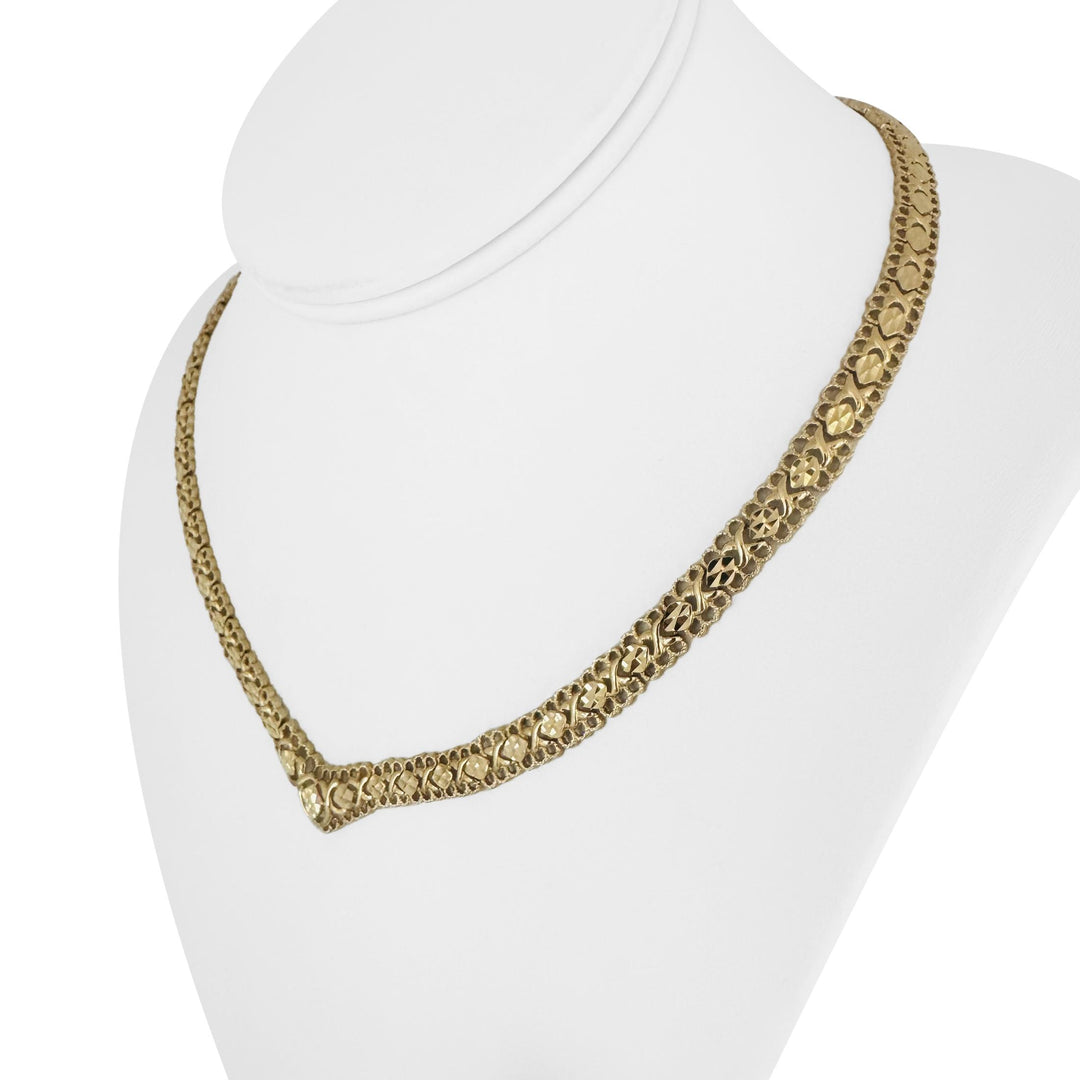 14k Yellow Gold 19.4g Solid Diamond Cut Fancy Link V Drop Necklace 17"