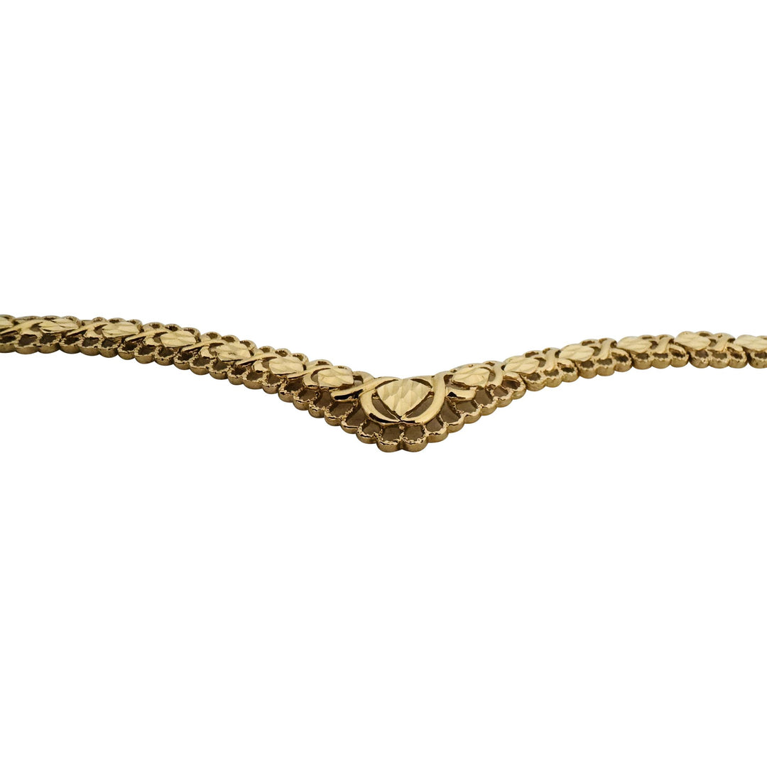 14k Yellow Gold 19.4g Solid Diamond Cut Fancy Link V Drop Necklace 17"