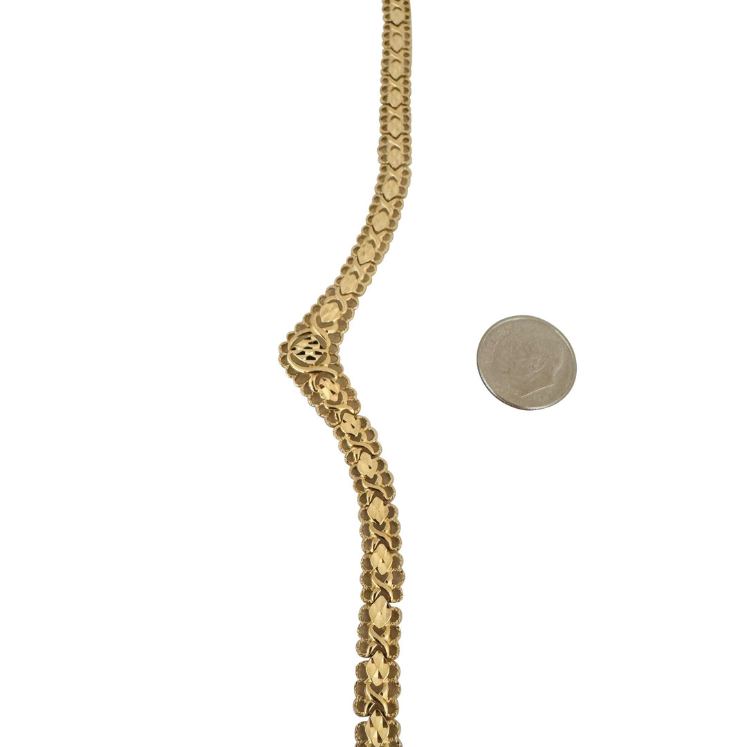 14k Yellow Gold 19.4g Solid Diamond Cut Fancy Link V Drop Necklace 17"