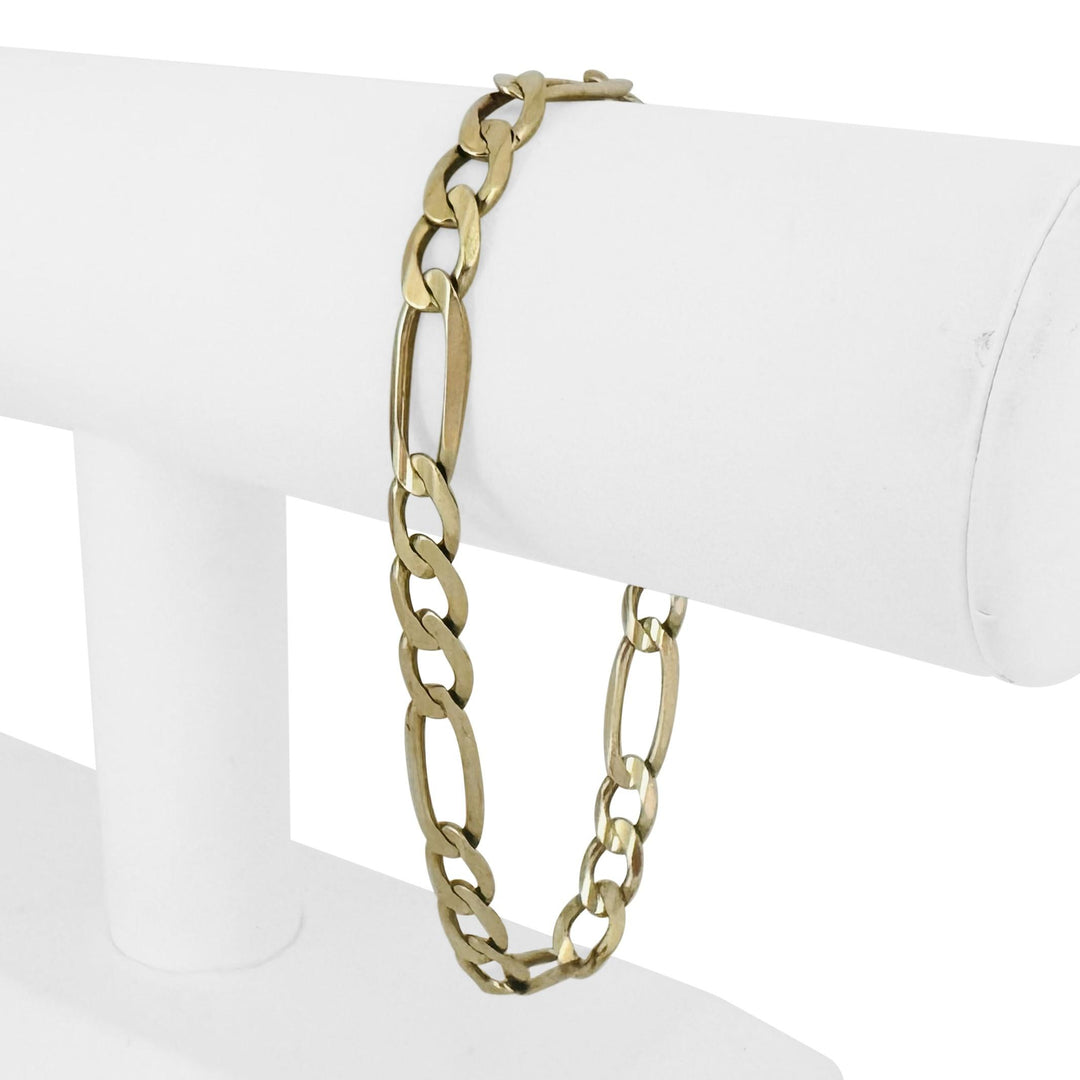 10k Yellow Gold 12.3g Semi Solid 7.5mm Men's Figaro Link Bracelet Turkey 8.5"