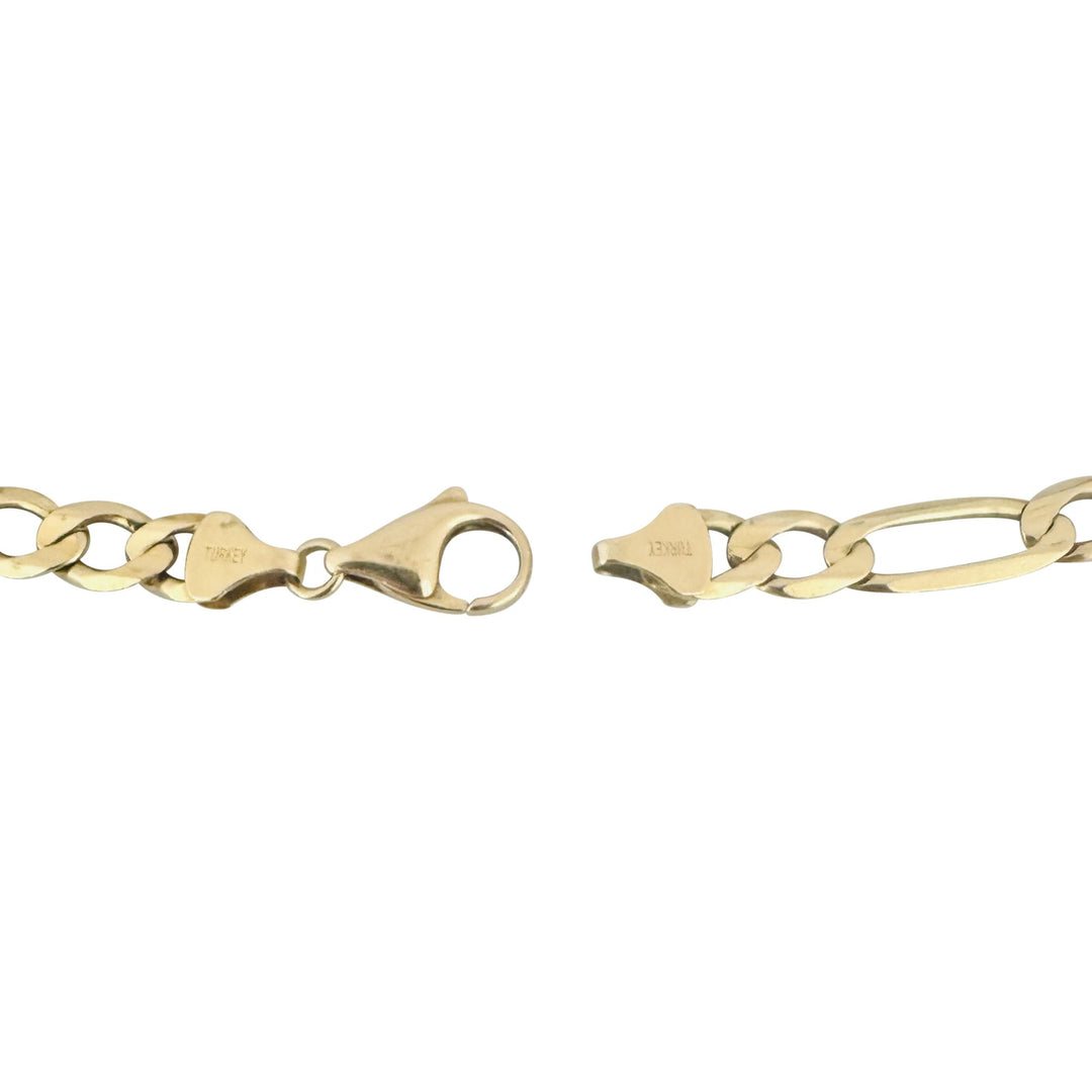 10k Yellow Gold 12.3g Semi Solid 7.5mm Men's Figaro Link Bracelet Turkey 8.5"