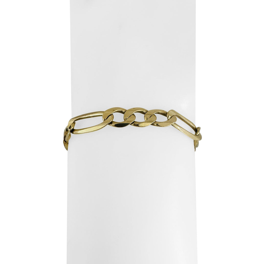10k Yellow Gold 12.3g Semi Solid 7.5mm Men's Figaro Link Bracelet Turkey 8.5"