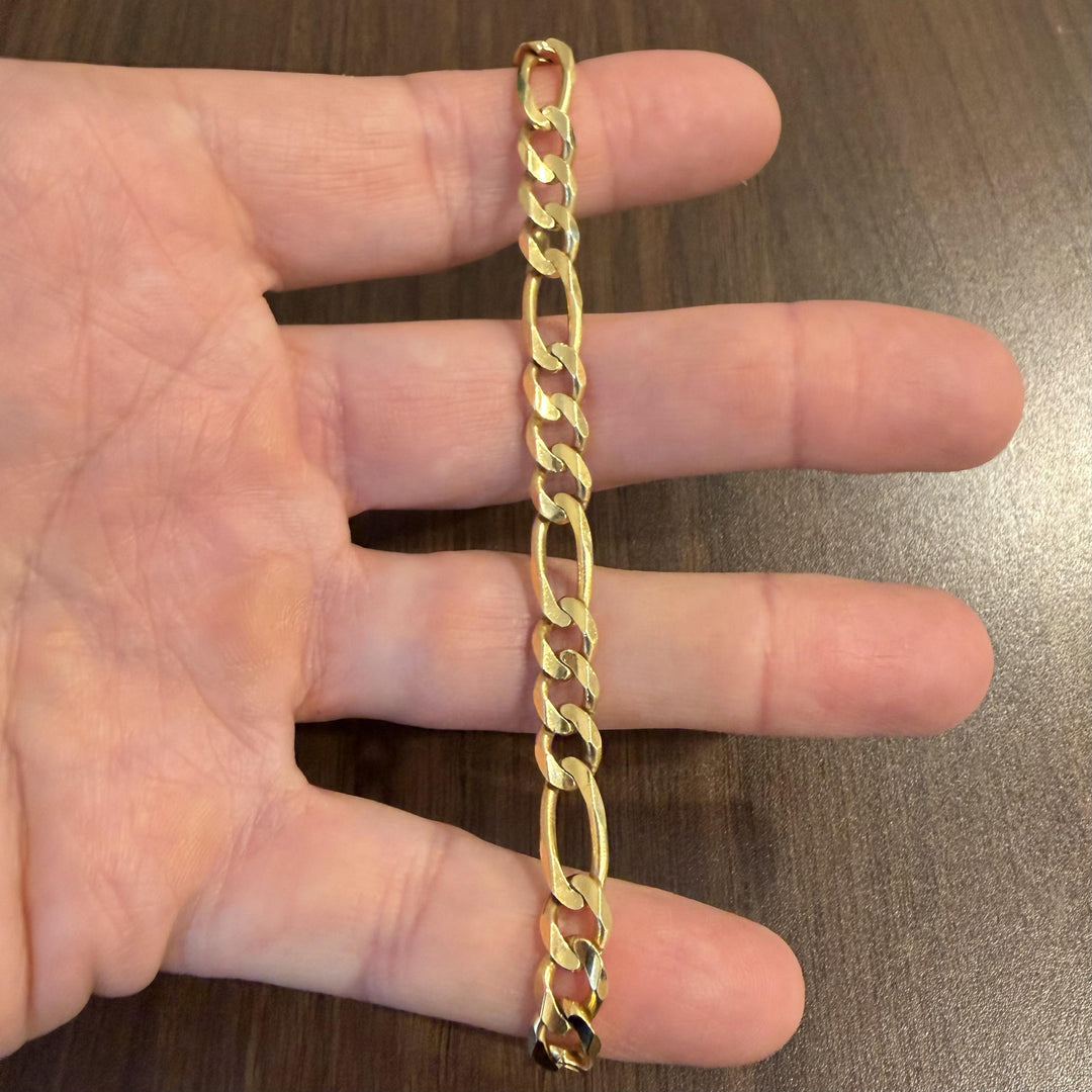 14k Yellow Gold 13.2g Solid  6mm Figaro Link Bracelet Italy 8"