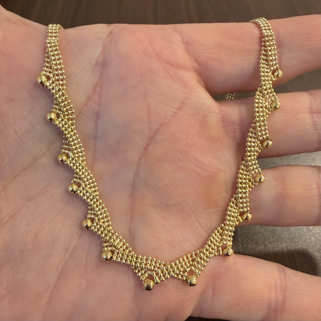 18k Yellow Gold 17g Solid Fancy Beaded Fringe Necklace 17"