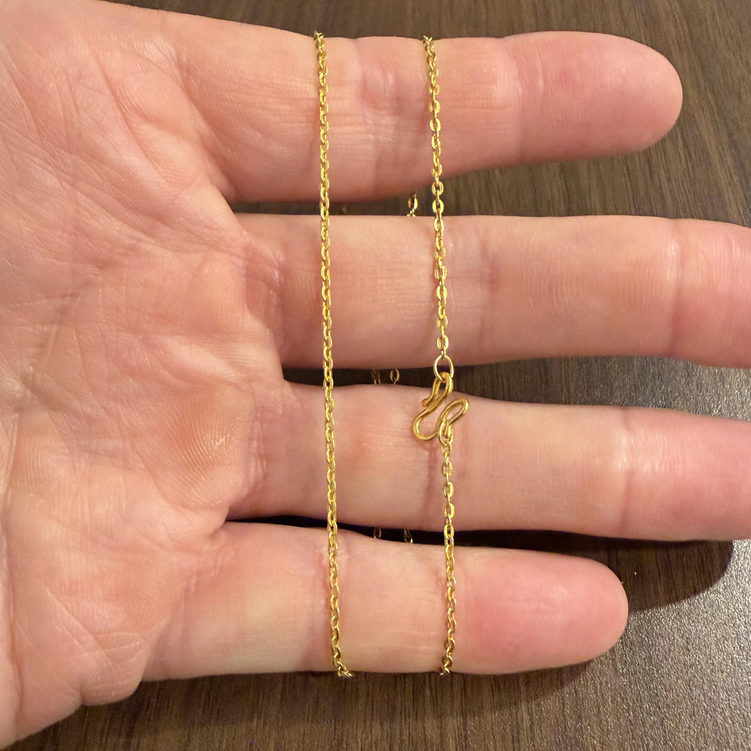 24k Pure Yellow Gold 3.7g Solid Very Thin 1.5mm Cable Link Chain Necklace 16"
