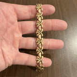 14k Yellow and Rose Gold 17.3g Vintage Fancy Heart Link Bracelet Italy 7"