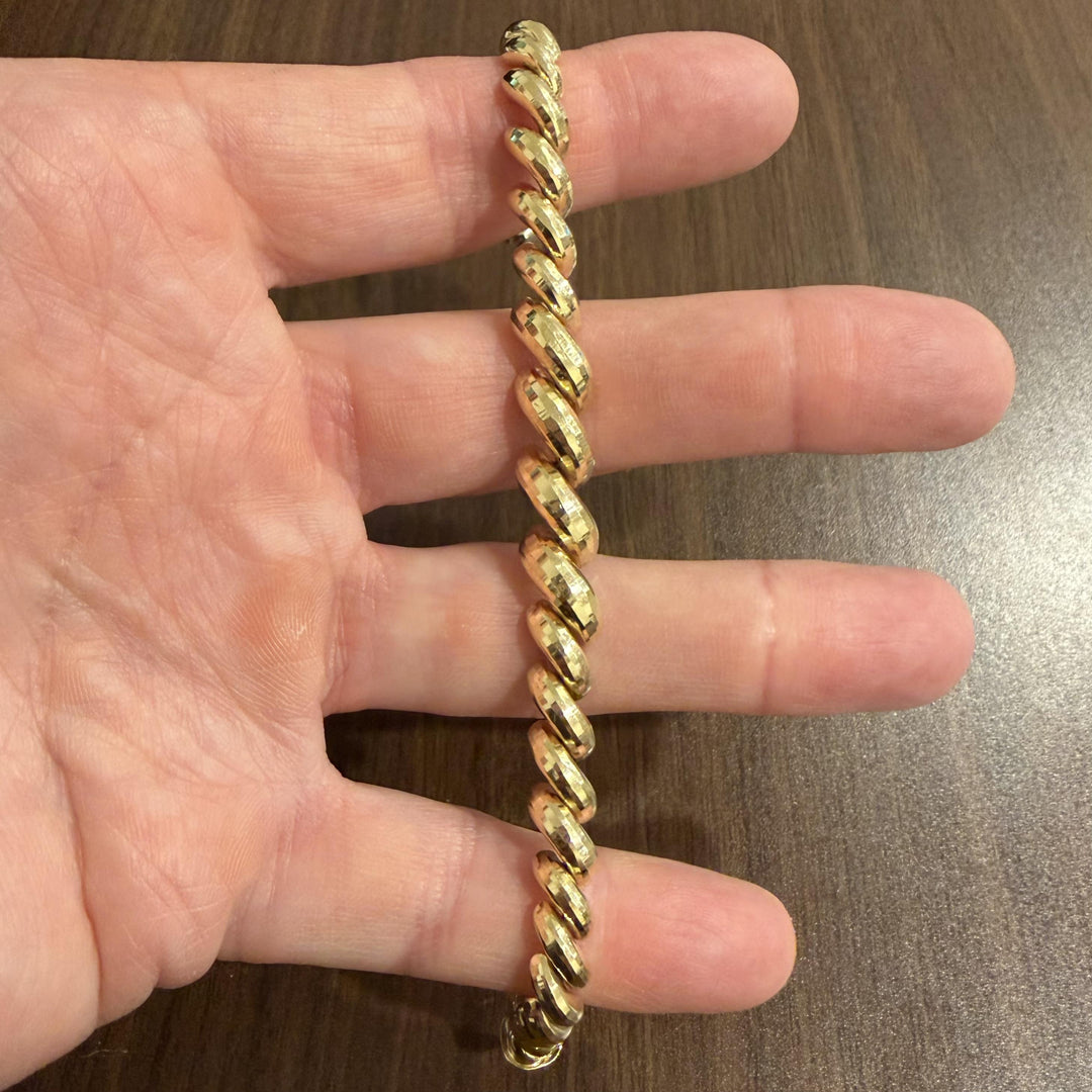 14k Yellow Gold 12.4g Faceted Graduated San Marco Link Bracelet Peru 7"